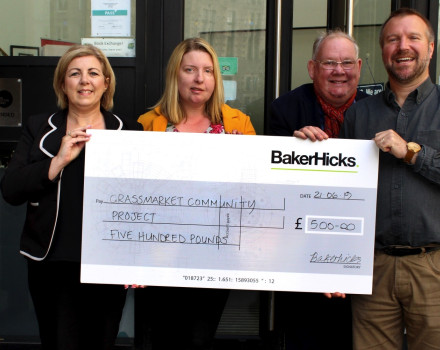 BakerHicks’ Scottish office raises £500 to support Hub South East local charity